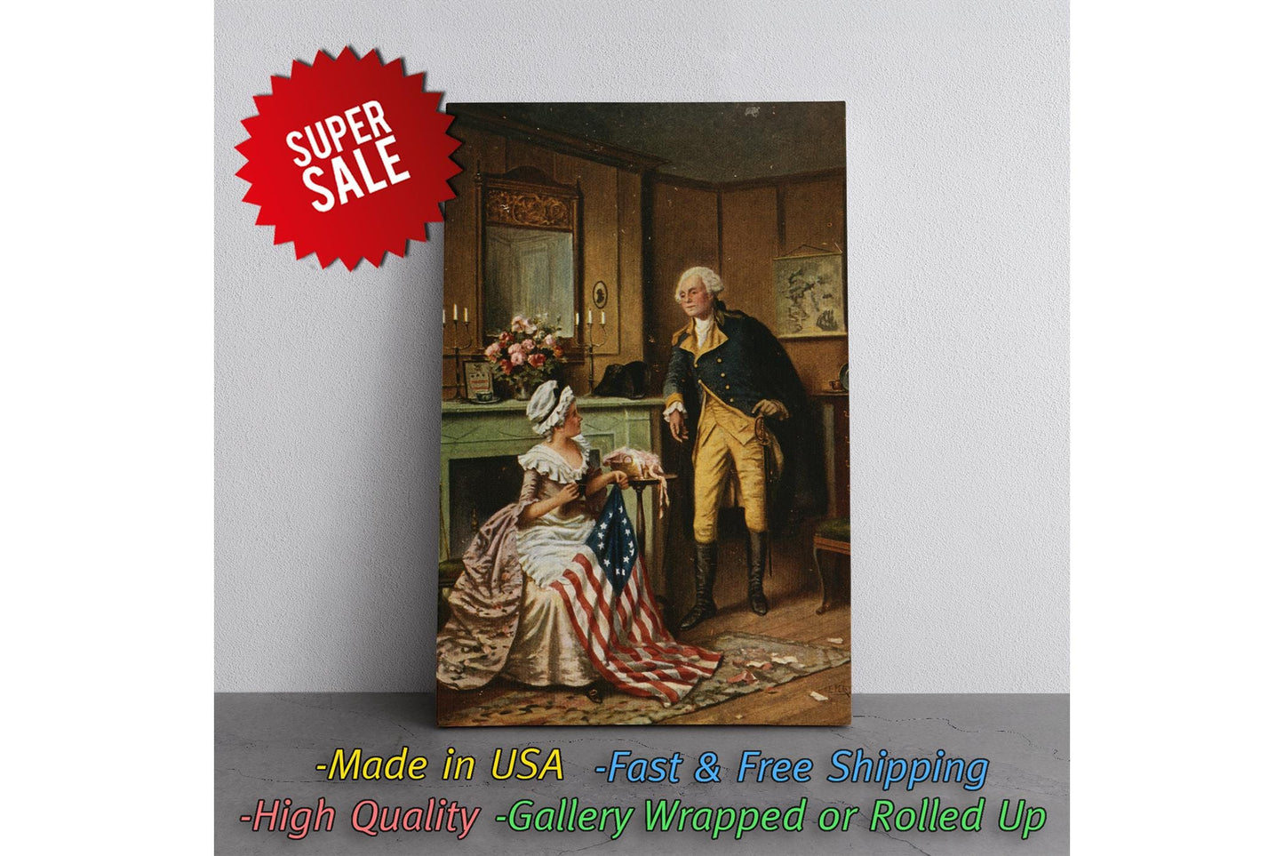 American History Canvas – Betsy Ross Artwork & George Washington Painting | Museum-Quality Print