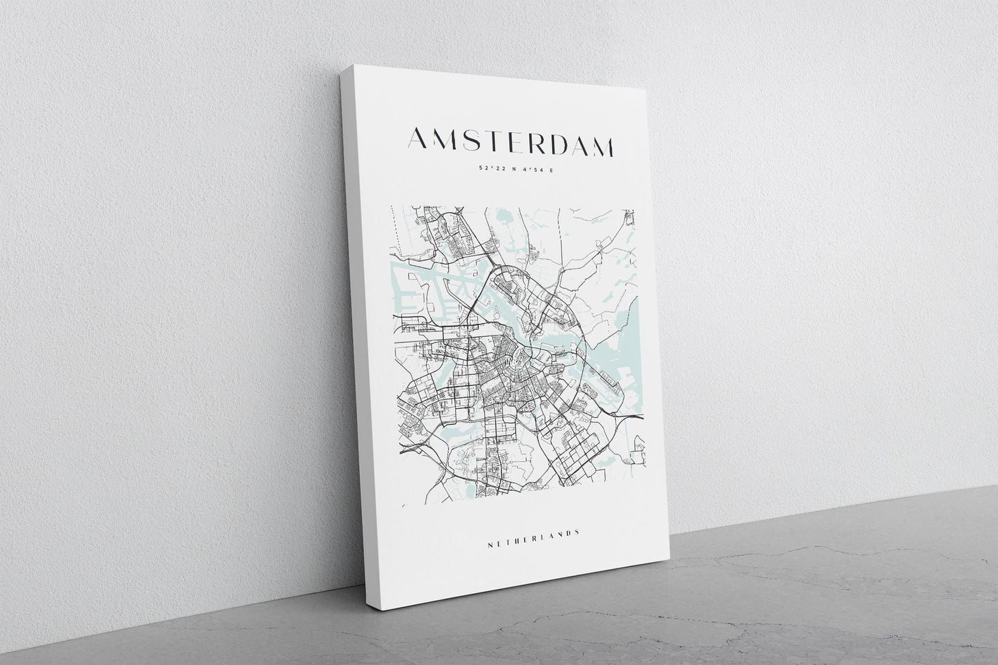 Amsterdam Map Canvas - Modern Minimalist City Wall Art | Rolled Or Ready To Hang