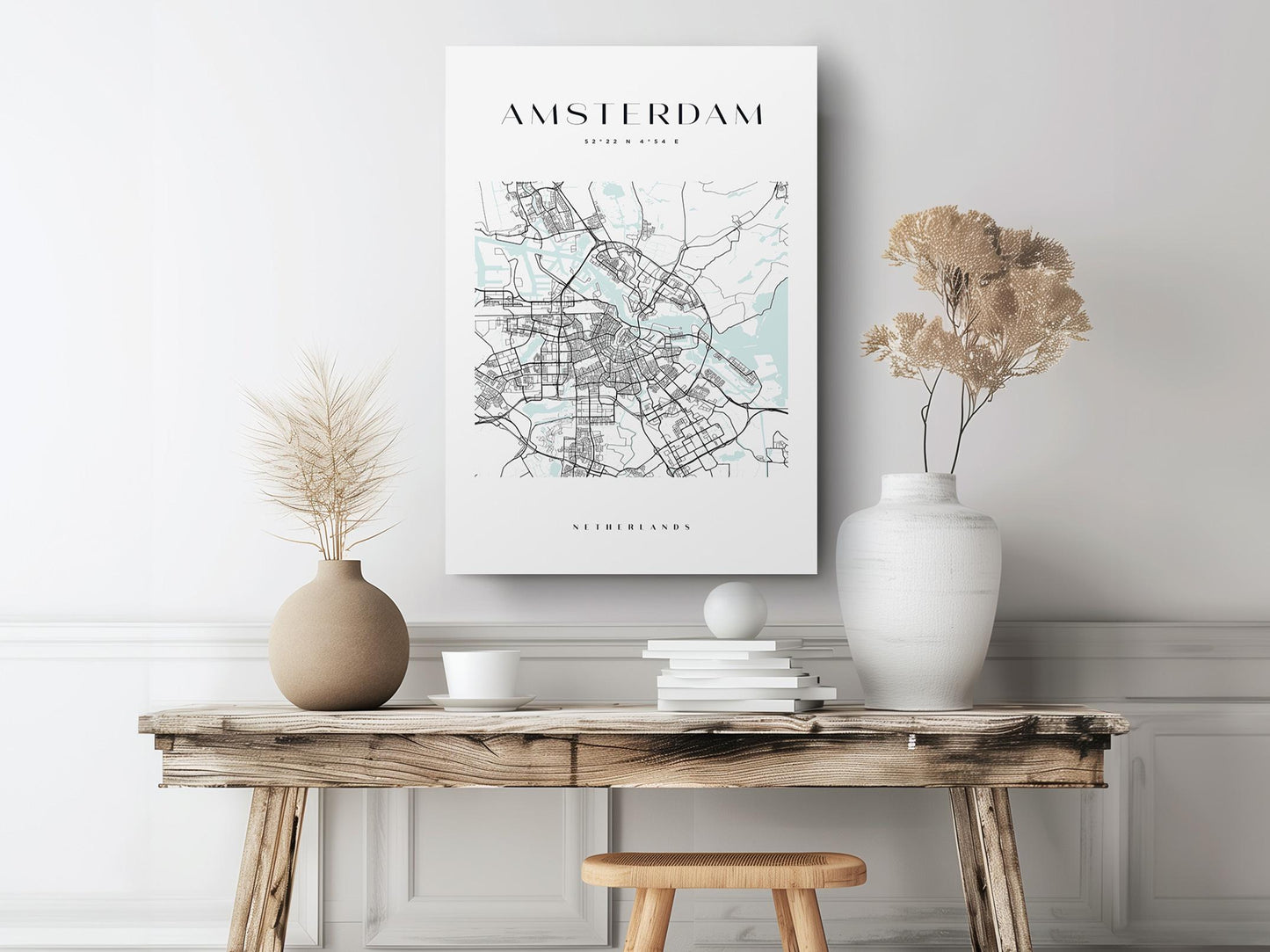 Amsterdam Map Canvas - Modern Minimalist City Wall Art | Rolled Or Ready To Hang