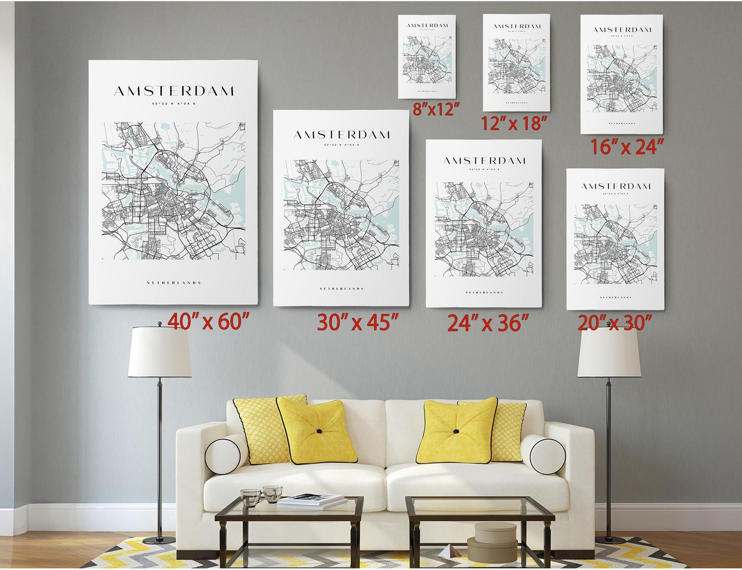 Amsterdam Map Canvas - Modern Minimalist City Wall Art | Rolled Or Ready To Hang