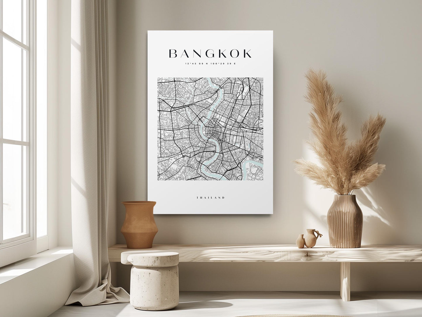 Bangkok Map Canvas | Modern City Map Print – Minimalist Thailand Wall Art