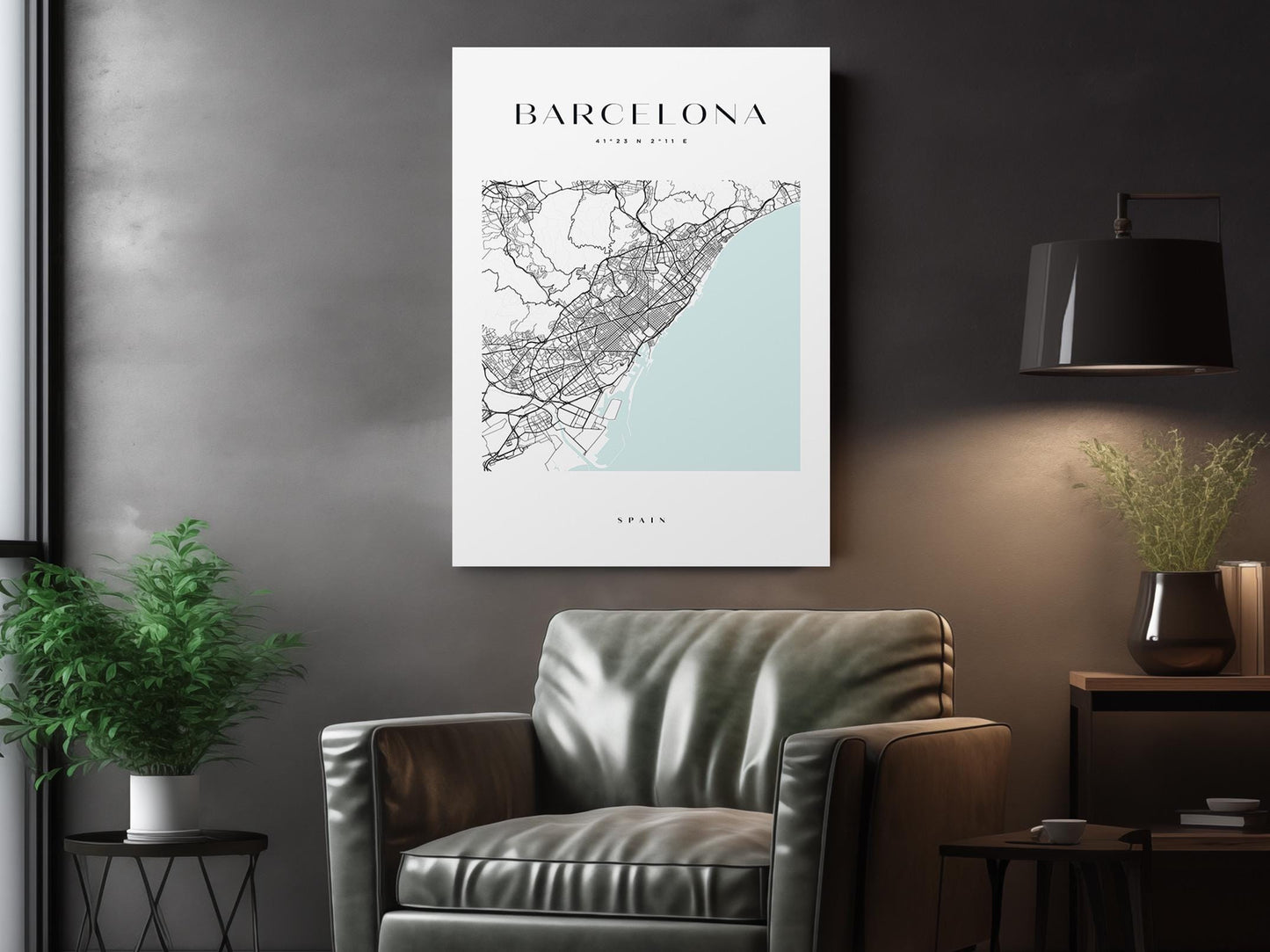 Barcelona Map Canvas | Modern City Map Art - Minimalist Spain Wall Decor